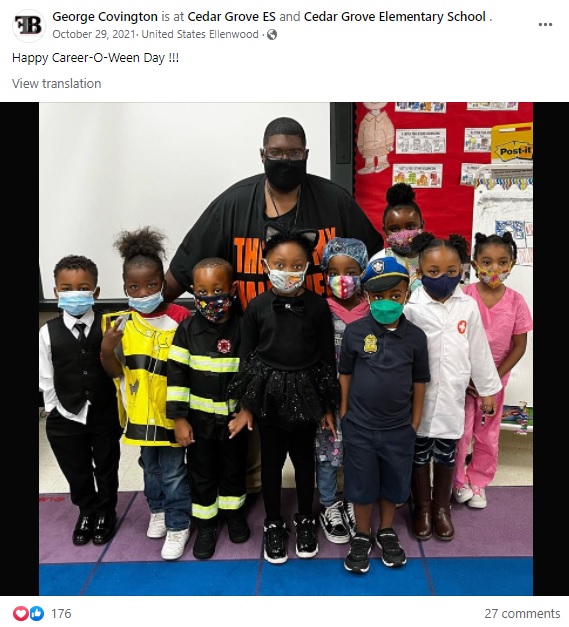 一念発起して減量中の幼稚園教諭（画像は『George Covington　2021年10月29日付Facebook「Happy Career-O-Ween Day!!!」』のスクリーンショット）