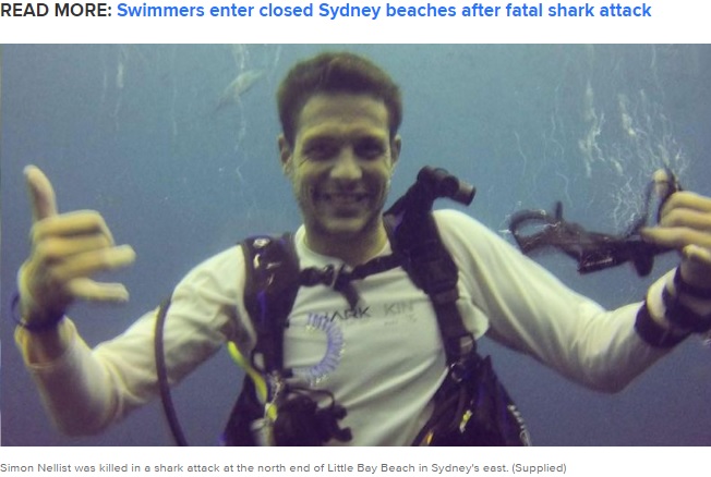 犠牲になったダイビングインストラクターのサイモンさん（画像は『9News　2022年2月18日付「‘Nicest, kindest human’: Diving instructor killed in Sydney shark attack remembered」（Supplied）』のスクリーンショット）