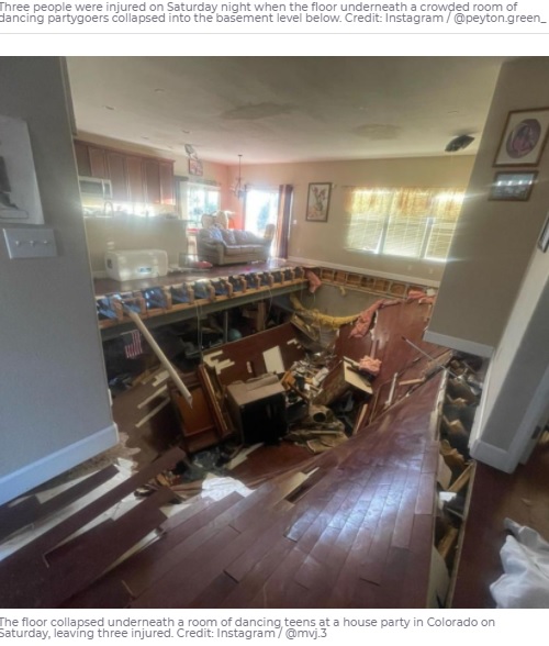 床が崩壊した住宅（画像は『7NEWS　2022年3月2日付「Devastating moment captured as floor collapses beneath dancing teens at Colorado house party」（Credit: Instagram / ＠mvj.3）』のスクリーンショット）