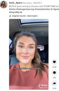 「魚のエラ？」と語るレキシーさん（画像は『lexie byers　2020年10月3日付TikTok「BOTOX gone wrong at 21 years old?」』のスクリーンショット）