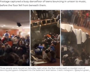 パニックに陥った現場（画像は『7NEWS　2022年3月2日付「Devastating moment captured as floor collapses beneath dancing teens at Colorado house party」（Credit: Instagram / ＠peyton.green_）』のスクリーンショット）