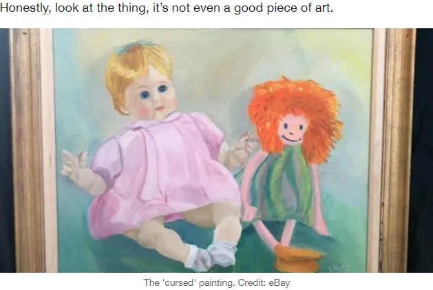 売りに出された“呪われた絵画”（画像は『LADbible　2022年3月2日付「Man Selling ‘Cursed’ Painting For ￡37 On eBay Says It Ruined His Life」（Credit: eBay）』のスクリーンショット）