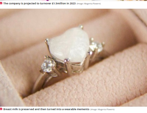 優しい色の母乳ジュエリー（画像は『The Daily Star　2022年3月22日付「Savvy mum makes jewellery out of breast milk - and is set to turnover ￡1.5million」（Image: Magenta Flowers）』のスクリーンショット）