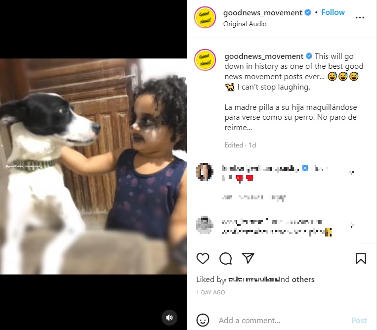 飼い犬“フランシスコ”とそっくり？（画像は『Good News Movement　2022年4月5日付Instagram「This will go down in history as one of the best good news movement posts ever...」』のスクリーンショット）