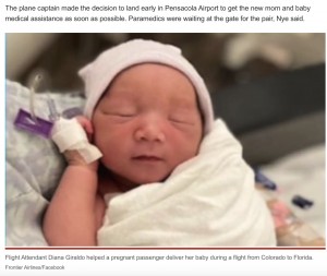 【海外発！Breaking News】飛行中の機内で女児誕生し緊急着陸　出産介助した客室乗務員らに称賛の声「素晴らしいチームワーク」（米）