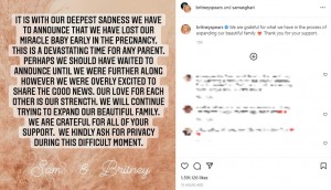 ブリトニーとサムさんが発表した共同声明文（画像は『Britney Spears　2022年5月14日付Instagram「We are grateful for what we have in the process of expanding our beautiful family」』のスクリーンショット）