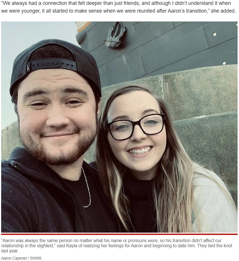 女友達だった2人が結婚して夫婦に（画像は『New York Post　2022年5月3日付「BFFs who met as teens get married after one transitions to male: ‘It felt really natural’」（Aaron Capener / SWNS）』のスクリーンショット）