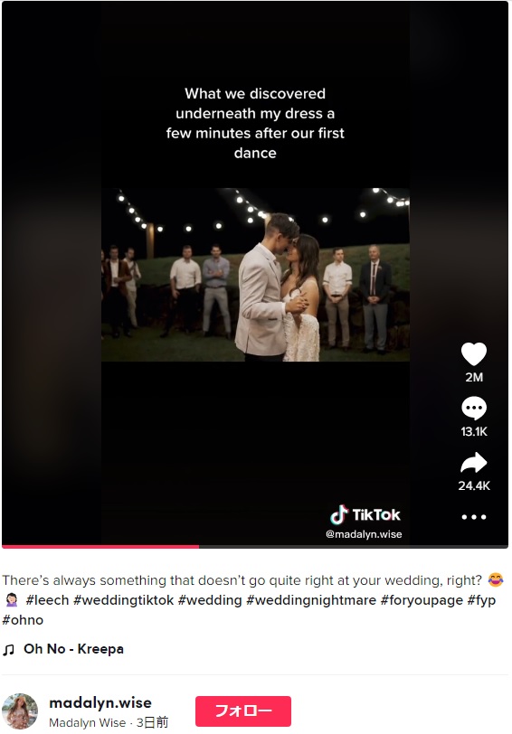 ハプニングが発覚するまでは完璧だった結婚式（画像は『Madalyn Wise　2022年5月26日付TikTok「There’s always something that doesn’t go quite right at your wedding, right?」』のスクリーンショット）