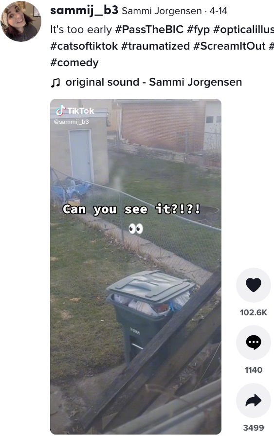 ゴミ箱の中を見てショックを受ける女性（画像は『Sammi Jorgensen　2022年4月14日付TikTok「It’s too early」』のスクリーンショット）