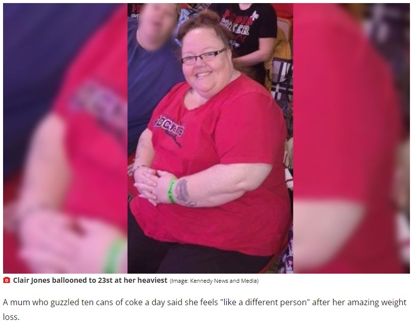 体重146キロに達していた頃の女性（画像は『Liverpool Echo　2022年6月1日付「Mum who guzzled 10 cans of coke a day sheds 12 stone after diet change」（Image: Kennedy News and Media）』のスクリーンショット）