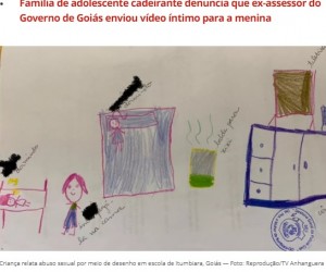 少女が描いた絵（画像は『G1　2022年6月6日付「Homem é preso suspeito de estuprar criança após menina entregar desenho para professora relatando abuso, em Itumbiara」（Foto: Reprodução/TV Anhanguera）』のスクリーンショット）