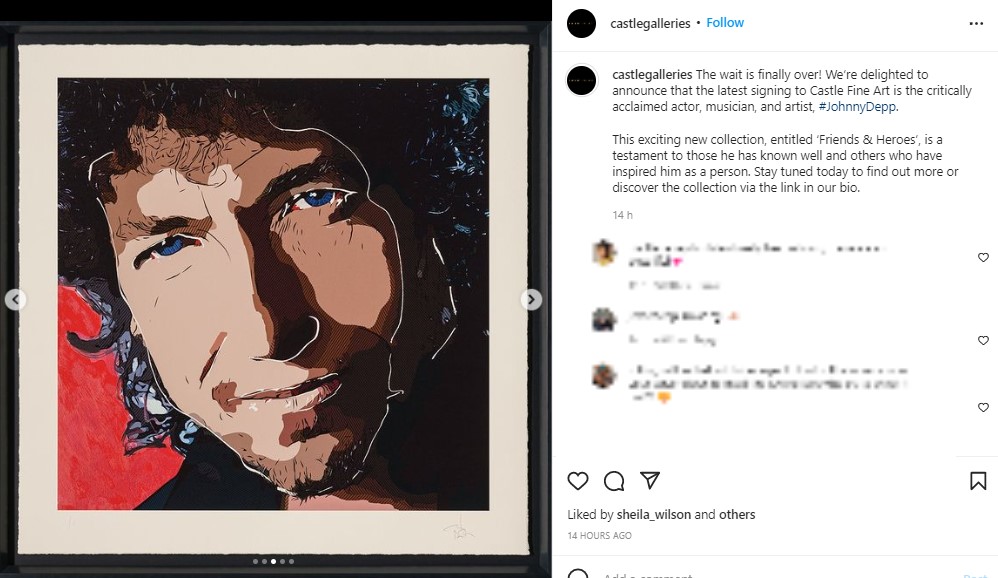 ボブ・ディランが微笑む瞬間を描いたもの（画像は『Castle Fine Art　2022年7月28日付Instagram「The wait is finally over!」』のスクリーンショット）