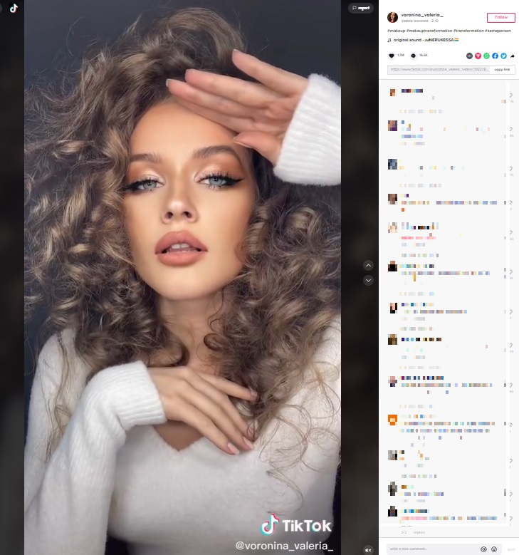 「同じ人？」との疑問の声が（画像は『Valeria Voronina　2022年2月10日付TikTok「＃makeup ＃makeuptransformation」』のスクリーンショット）