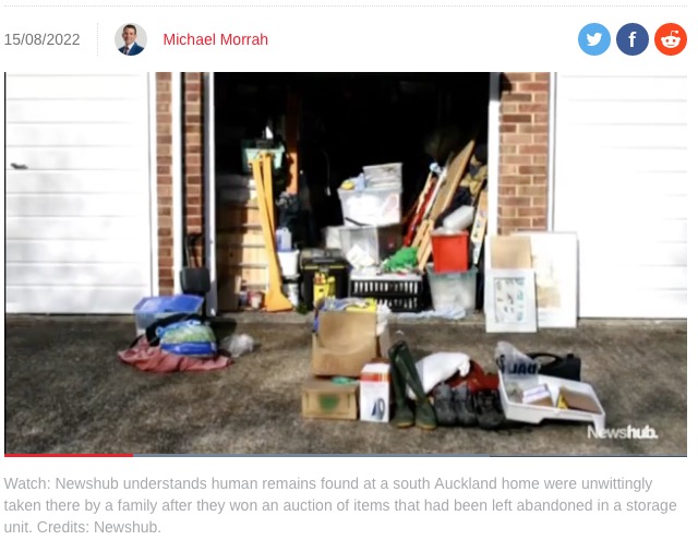 家族が落札した倉庫の1区画（画像は『Newshub　2022年8月15日付「Human remains found at Auckland home were part of trailer load of items picked up from storage unit」（Credits: Newshub.）』のスクリーンショット）
