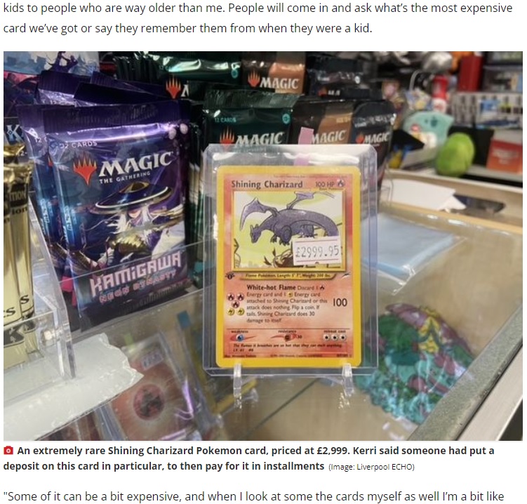 50万円以上で販売されている「ひかるリザードン」（画像は『Liverpool Echo　2022年10月16日付「Man’s wife was furious after he bought Pokemon cards that cost more than his house」（Image: Liverpool ECHO）』のスクリーンショット）