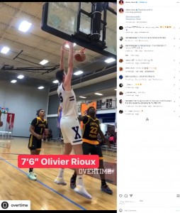 ゴール下では必ずシュートを決めるオリヴィエさん（画像は『Olivier Rioux　2022年4月25日付Instagram「Thanks ＠overtime」』のスクリーンショット）