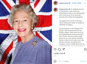 ランキン氏が撮影した女王の「ゴールデン・ジュビリー」記念ポートレート（画像は『rankin　2022年9月11日付Instagram「To celebrate the life of The Queen,」』のスクリーンショット）