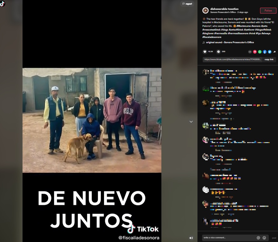 家族と一緒に（画像は『Fiscalía de Sonora  2022年12月8日付TikTok「¡Vuelven a estar juntos los dos amigos!」』のスクリーンショット）