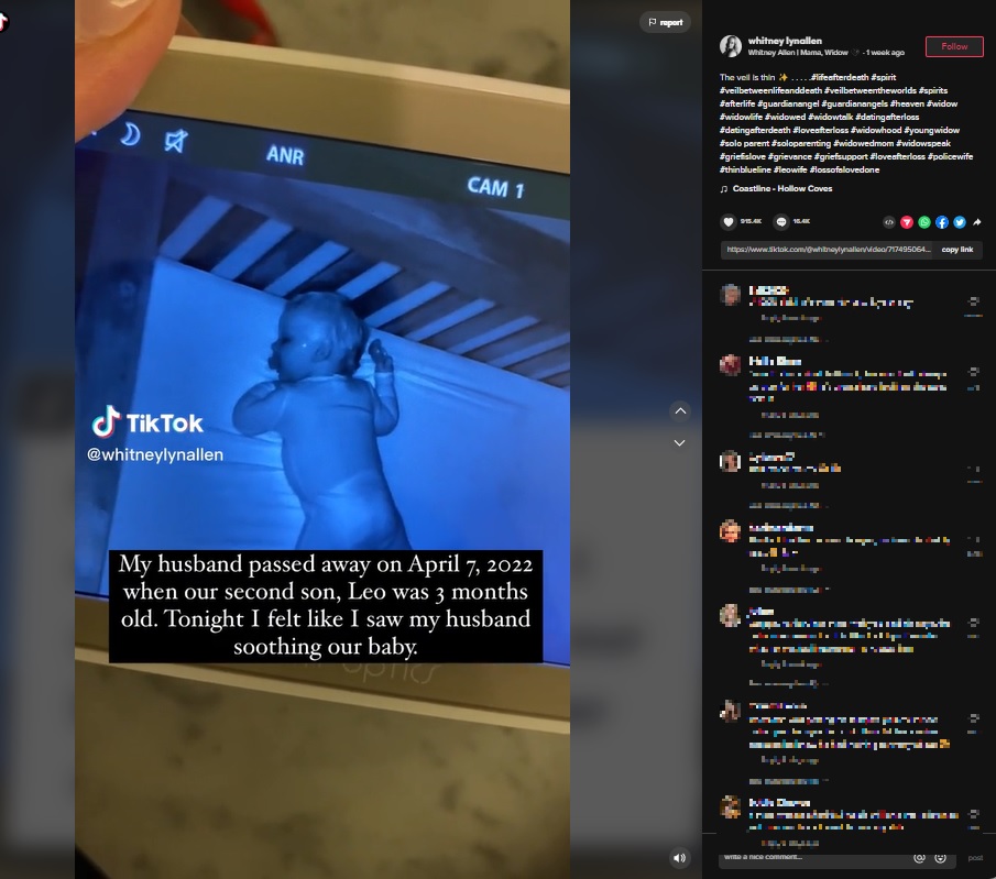 すやすや眠る生後11か月の男児（画像は『Whitney Allen | Mama, Widow　2022年12月9日付TikTok「The veil is thin」』のスクリーンショット）