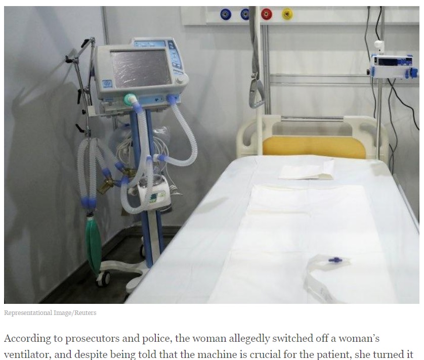 犯人の女は人工呼吸器の音が我慢できず…（画像は『Indiatimes.com　2022年12月2日付「Irritated By Its Sound, German Woman Turns Off Roommate’s Ventilator Twice」（Representational Image/Reuters）』のスクリーンショット）