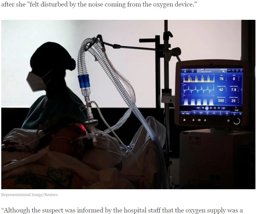 被害者女性は集中治療室で治療を受けているという（画像は『Indiatimes.com　2022年12月2日付「Irritated By Its Sound, German Woman Turns Off Roommate’s Ventilator Twice」（Representational Image/Reuters）』のスクリーンショット）