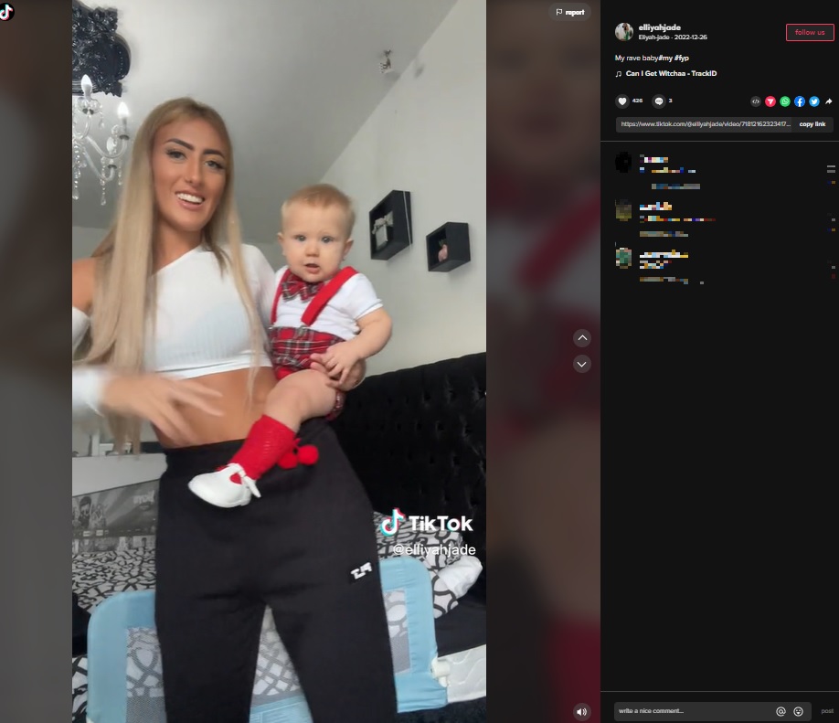 お腹の子は男の子だった（画像は『Elliyah-jade　2022年12月26日付TikTok「My rave baby」』のスクリーンショット）