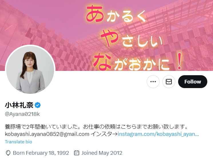 ツイッターのヘッダー、アイコンも選挙用に変更（画像は『小林礼奈　Twitter』のスクリーンショット）