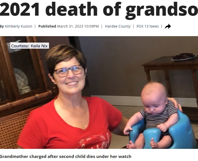 孫の1人と笑顔を見せるトレイシー・ニックス（65）。子守りをしていた昨年11月、生後7か月の孫をSUVの後部座席に置き去りにして死亡させたとして、逮捕、起訴されている（画像は『FOX 13 Tampa Bay　2023年3月31日付「Wauchula woman arrested in granddaughter’s death after 2021 death of grandson」（Courtesy: Kaila Nix）』のスクリーンショット）