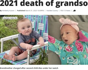 2021年12月に1歳4か月で溺死したエズラ君（左）と、2022年11月に生後7か月で車内に置き去りにされ死亡したウリエルちゃん。2人ともトレイシーが子守りをしている間に亡くなってしまった（画像は『FOX 13 Tampa Bay　2023年3月31日付「Wauchula woman arrested in granddaughter’s death after 2021 death of grandson」（Courtesy: Kaila Nix）』のスクリーンショット）