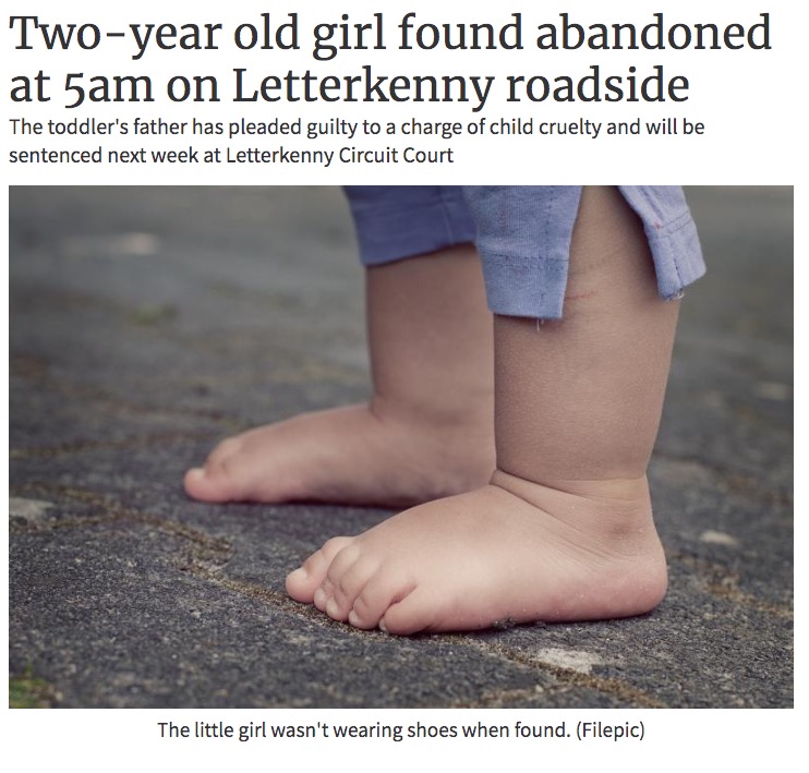 アイルランドで2020年、当時2歳だった女児が父親によって道端に置き去りにされた。このほど行われた裁判で、父親が犯行に及んだ理由が明らかになった（画像は『Donegal Live　2023年5月5日付「Two-year old girl found abandoned at 5am on Letterkenny roadside」（Filepic）』のスクリーンショット）