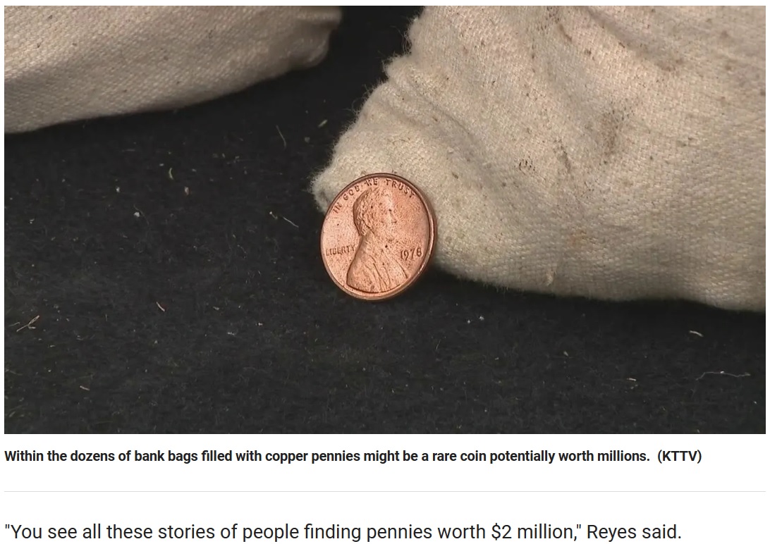 現在の1セント硬貨は亜鉛製で銅メッキが施されているが、見つかった大量の硬貨は銅製で、1982年以前に発行されたものだった（画像は『Fox News　2023年6月10日付「California family finds 1 million copper pennies in old home」（KTTV）』のスクリーンショット）
