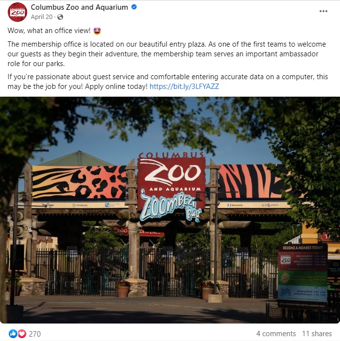 飼育員たちが誰も気づかなかった予想外のゴリラの出産と、出産したゴリラがこれまでオスとして飼育されていたことで、ゴリラの繁殖・保護育成活動で知られるコロンバス動物園水族館に衝撃が走った（画像は『Columbus Zoo and Aquarium　2023年4月20日付Facebook「Wow, what an office view!」』のスクリーンショット）