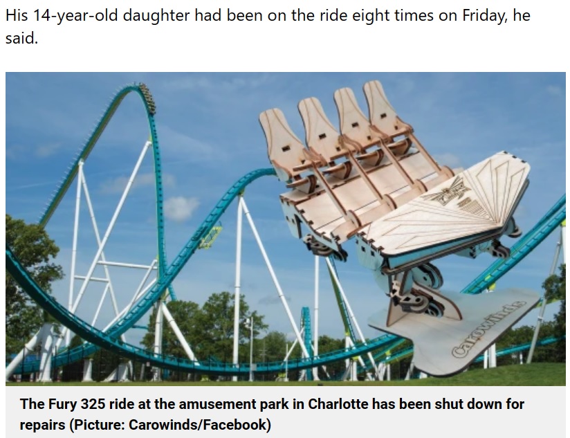 2015年3月にオープンした「Fury 325」は、アミューズメントパーク業界サイト「Amusement Today」でワールド・ベスト・スチールコースターに常にランク入りする人気ライドだ。毎日安全点検が行われているにもかかわらず見逃されてしまった深い亀裂は、いつからあったのだろうか（画像は『Metro　2023年7月3日付「Terrifying moment huge crack appears on rollercoaster as riders race past」（Picture: Carowinds/Facebook）』のスクリーンショット）