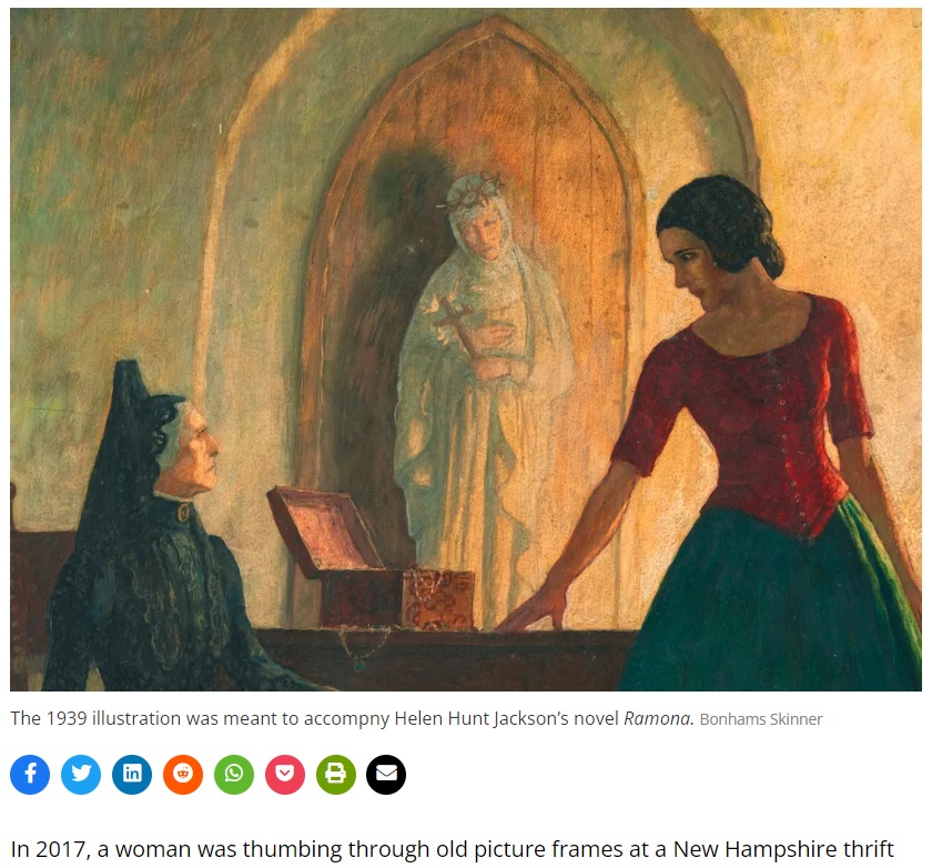 米デラウェア州在住の女性がリサイクルショップにて4ドル（約580円）で購入した絵画、実は20世紀初頭のアメリカを代表する芸術家の作品だった（画像は『Smithsonian Magazine　2023年8月31日付「A Lost N.C. Wyeth, Bought for ＄4, Could Sell for ＄250,000」（Bonhams Skinner）』のスクリーンショット）
