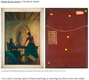 この絵画が今月19日に開催されるオークションに出品された場合、15万ドル（約2200万円）から25万ドル（約3660万円）で落札される可能性があるという（画像は『Smithsonian Magazine　2023年8月31日付「A Lost N.C. Wyeth, Bought for ＄4, Could Sell for ＄250,000」（Bonhams Skinner）』のスクリーンショット）