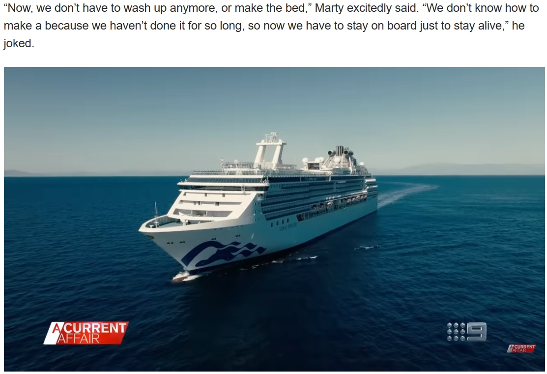 残り8か月分の予約は済んでおり、船を降りてから数か月後には、別のクルーズ船で再び1年間のクルーズ旅行に出かける予定を既に立てている（画像は『New York Post　2023年9月30日付「Retired Australians spent almost 500 days at sea after booking 51 straight cruises because it’s cheaper than a retirement home」』のスクリーンショット）