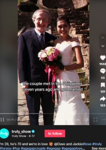 2017年10月にビザを取得したジャッキーさんは、渡米後の2018年2月に結婚式を挙げた。フィリピンにいた両親やきょうだいは出席できなかったという（画像は『Truly Show　2023年8月17日付TikTok「I’m 28, he’s 70 and we’re in love」』のスクリーンショット）