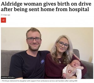 2022年12月、陣痛が始まり病院に向かった英ウェスト・ミッドランズ州在住の女性。「まだ生まれそうにない」と病院に追い返され、帰宅途中の車内で出産していた（画像は『BBC News　2023年1月5日付「Aldridge woman gives birth on drive after being sent home from hospital」（HANNAH MITCHELL）』のスクリーンショット）