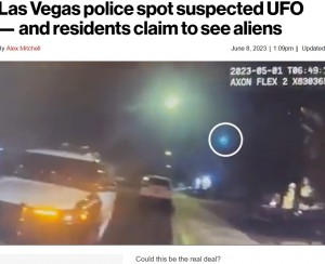 米ラスベガスで今年5月、青白い光を放つ物体が流れ星のように落下。多数の目撃者がいたという（画像は『New York Post　2023年6月8日「Las Vegas police spot suspected UFO ― and residents claim to see aliens」（KLAS）』のスクリーンショット）