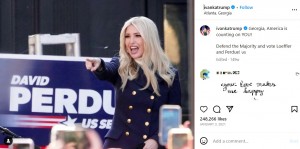 米ジョージア州アトランタで演説するイヴァンカ・トランプ（画像は『Ivanka Trump　2021年1月3日付Instagram「Georgia, America is counting on YOU!」』のスクリーンショット）