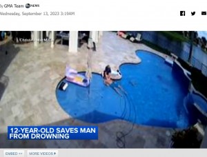 米フロリダ州に住む12歳男児は今年9月、プールに沈んだ成人男性をCPRを施して救命した。男児はCPRの方法をNetflixの大ヒットドラマ『ストレンジャー・シングス 未知の世界』を見て覚えたそうだ（画像は『ABC7　2023年9月13日付「Caught on video: 12-year-old saves drowning man, credits CPR learned from ‘Stranger Things’」』のスクリーンショット）