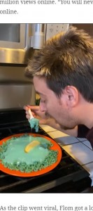 米ネバダ州の男性が2021年1月、SNSに料理を作る動画を投稿。出来上がった“青いパスタ”に「気持ち悪い」といった声が届いてしまった（画像は『The Indian Express　2021年1月7日付「‘Yikes’: Man cooks pasta in energy drink, blue dish leaves netizens freaked online」』のスクリーンショット）