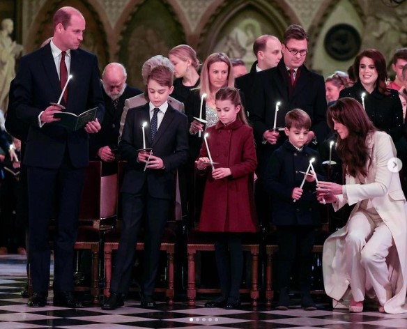 今月8日、キャサリン皇太子妃が主催したクリスマス礼拝。3年目となる今年のイベントには、ルイ王子が初めて出席した（画像は『The Prince and Princess of Wales　2023年12月8日付Instagram「Such a special evening with ＠earlychildhood here at Westminster Abbey,」』のスクリーンショット）