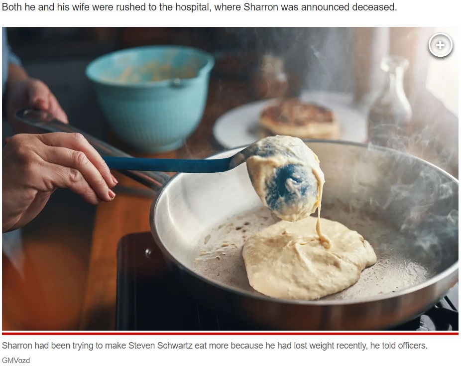 殺害された妻は、かなり痩せた夫を心配してパンケーキを作って食べさせようとした。夫は仕方なく食べ始めたものの、途中で口論に発展したという（画像は『New York Post　2023年12月15日付「DC man, 85, allegedly killed wife because he ‘did not want to eat’ pancakes she made: officials」（GMVozd）』のスクリーンショット）