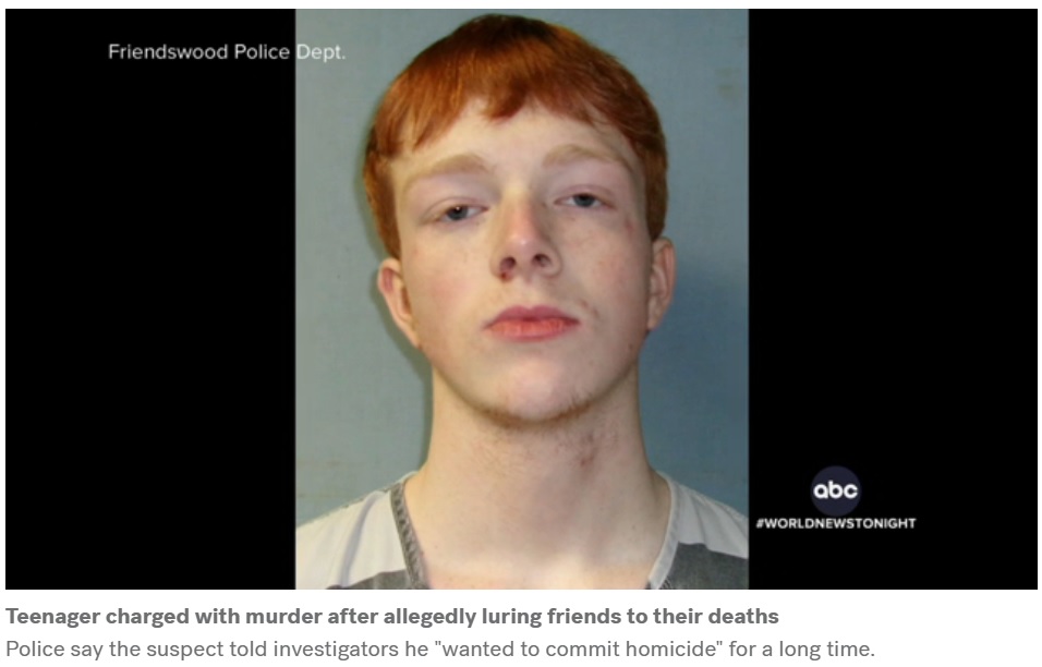 購入した銃を自慢するために電話で友人3人を家に呼び出した17歳少年。銃で友人2人の頭を撃ち、1人を殺害、1人に重傷を負わせた容疑で逮捕された（画像は『ABC News　2023年12月28日付「17-year-old murder suspect accused of shooting 2 teens at his home」』のスクリーンショット）