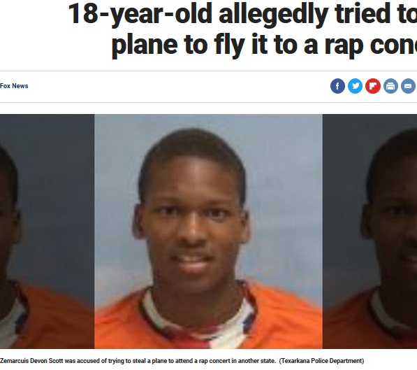 米アーカンソー州の空港で2018年7月、18歳少年が逮捕された。少年は飛行機を盗もうとしており、「別の州であるラップのコンサートに行こうと思った」と話していた（画像は『Fox News　2018年8月5日付「18-year-old allegedly tried to steal a plane to fly it to a rap concert」（Texarkana Police Department）』のスクリーンショット）
