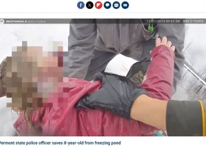 岸に引き上げられた女児に心肺蘇生法を施そうとすると、唸り声を上げた。女児は救急車で搬送されて翌日には退院。ミシェルさんらに命を救われた（画像は『Fox News　2024年1月13日付「Vermont State Trooper plunges into freezing waters to save 8-year-old: video」（Vermont State Police）』のスクリーンショット）