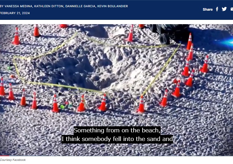 事故が起きたフロリダ州のフォートローダデール＝バイ＝ザ＝シー・ビーチ。兄妹の救出には多くの人が救出作業を行ったものの、重い砂に阻まれて難航した（『『WSVN　「Girl who died digging hole in sand at Lauderdale-By-The-Sea beach identified; family was visiting from Indiana」（Courtesy Facebook）』より）