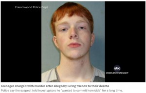 米テキサス州で2023年12月、銃撃事件が発生。容疑者は17歳少年で、友人たちに母親に買ってもらったという銃を自慢していた。しかし何の脈絡もなく、突然一緒にいた友人の頭を銃撃したという（『ABC News　「17-year-old murder suspect accused of shooting 2 teens at his home」』より）