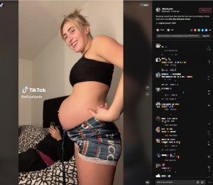 あるTikTokerが2023年2月、妊娠中の自身の姿を映し出した動画を投稿したところ、一瞬で変化する腹部の動きに注目が集まった（『Elliyah-jade　TikTok「Exposing myself here.」』より）